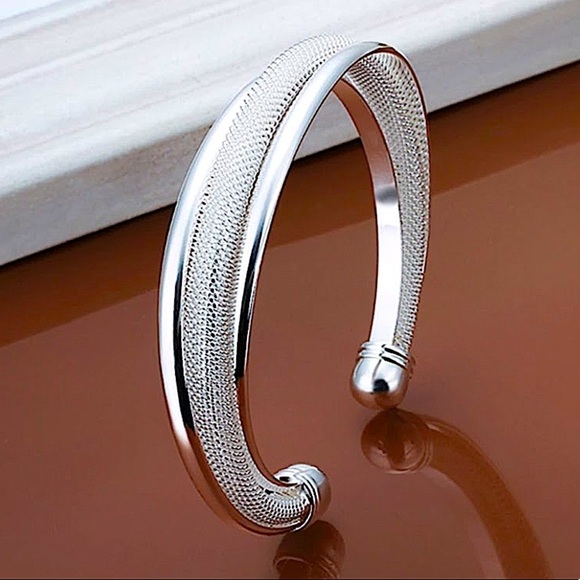 Sterling Silver Mesh Bangle Cuff Bracelet - Picture 6 of 12